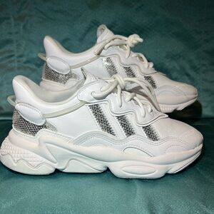 Adidas Ozweego White Silver Sequins Running Sneakers Size US5.5. Used. Good cond